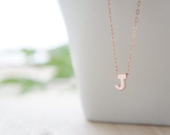 Rose Gold Letter, Alphabet, Initial capital "J" necklace, birthday gift, lucky charm, layered necklace, trendy