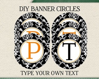 HALLOWEEN EDITABLE INSTANT Download Printable Editable Black Damask Circle Banner (Digital File)