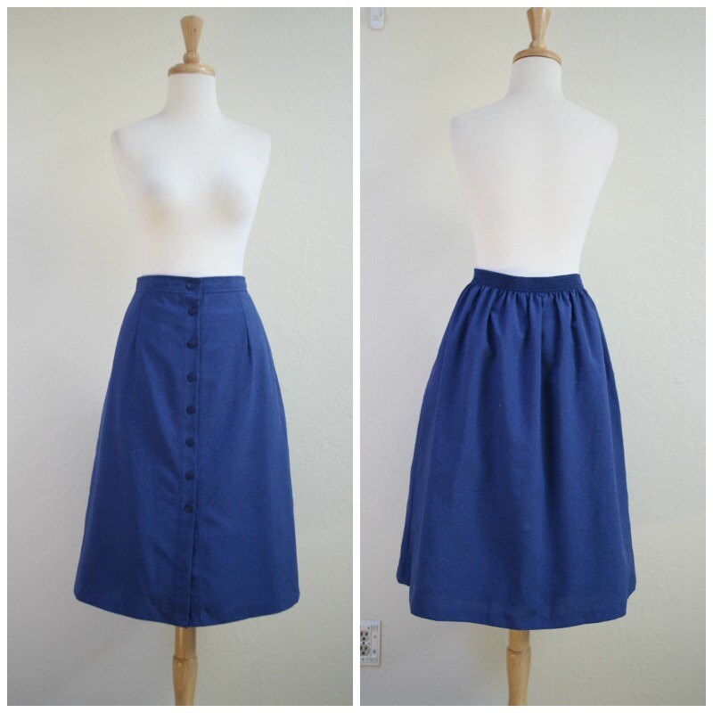 Vintage 1980s Blue A line skirt size S to M by Ideallyvintage