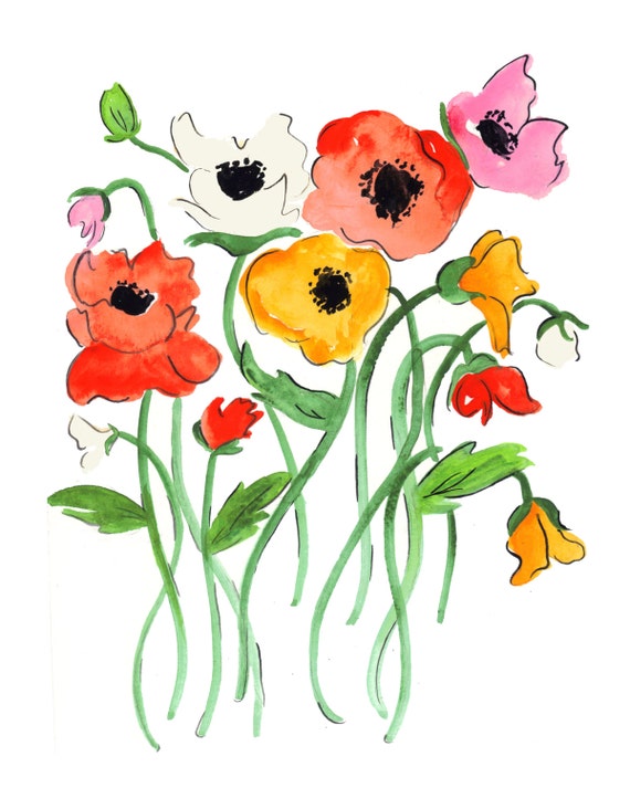 SALE Watercolor Art Print Colorful Poppies by ShannonKirsten