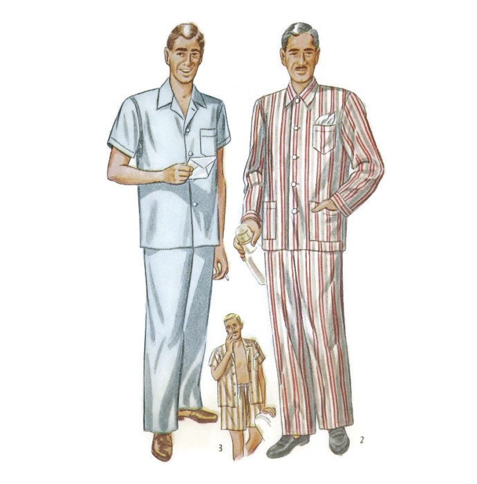 1940s Mens Pajama Pattern Simplicity Patterns 1635 Large Sz.