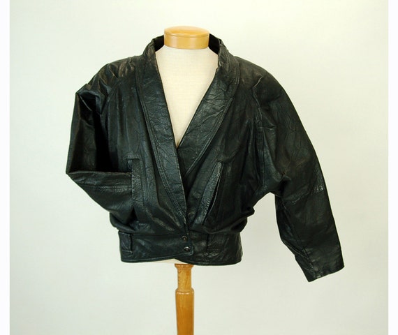 1980s leather jacket Winlit leather jacket black by vintagerunway