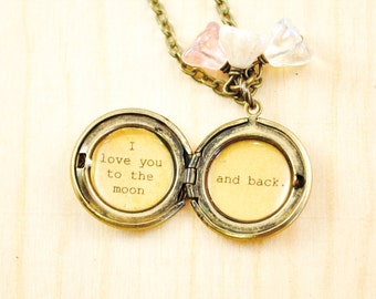 I love you to the moon and back - Girl's Locket - in antique brass