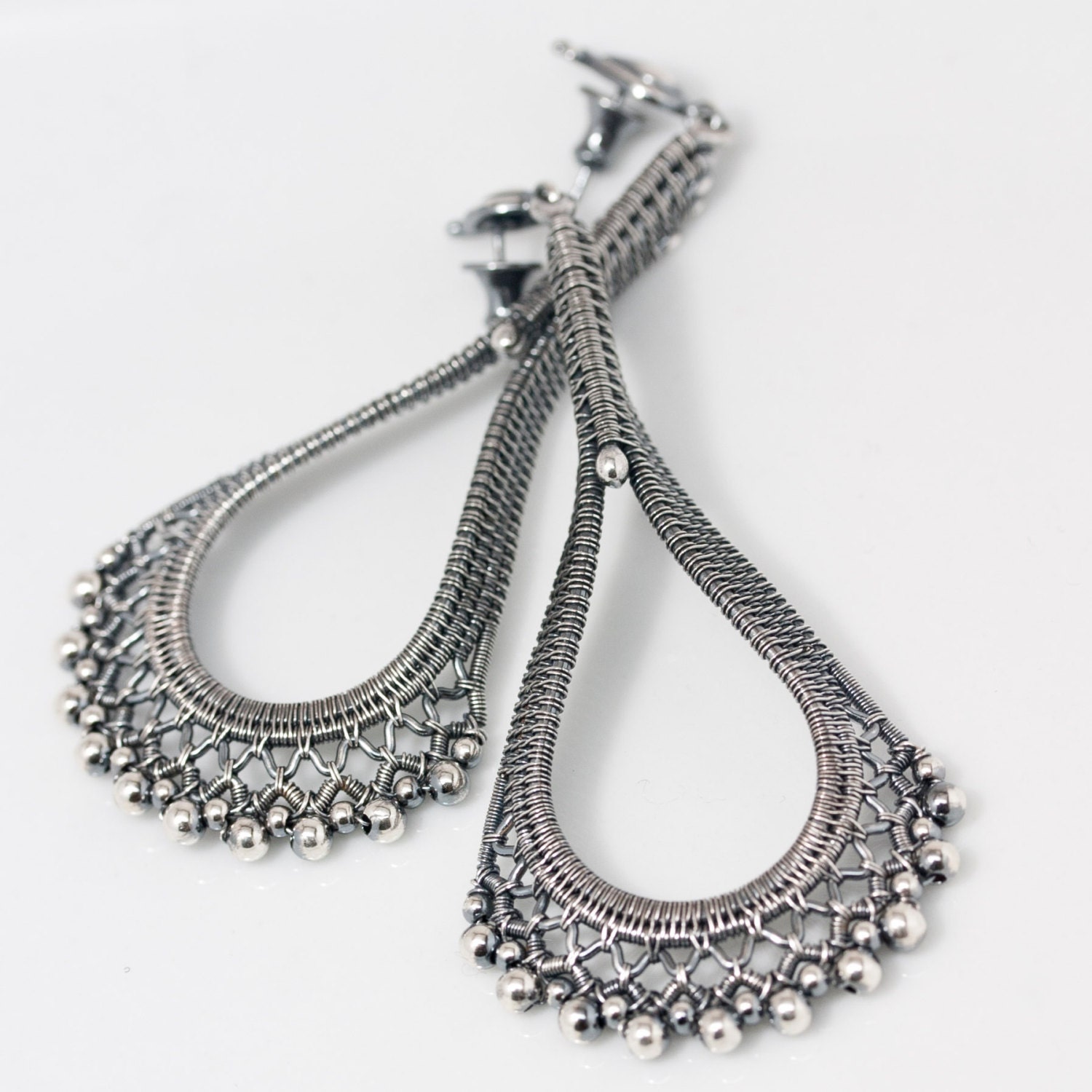 Fine Silver Chandelier Earrings Ruffles and Lace