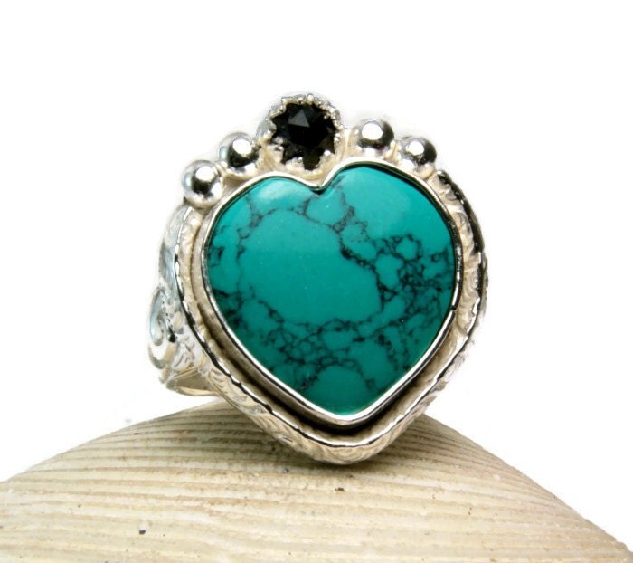 Natural Turquoise Heart Ring Sterling by TazziesCustomJewelry