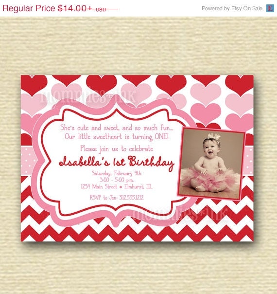 CHRISTMAS IN JULY Red and Pink Valentine Sweetheart Hearts Birthday Party Photo Invitation - Printable Invitation Design Il_570xn
