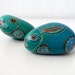 Aqua Blue Green Rabbit Set of 2 - Painted Stones Home Decor Paperweight , Dotted Aboriginal Art , unisex gift