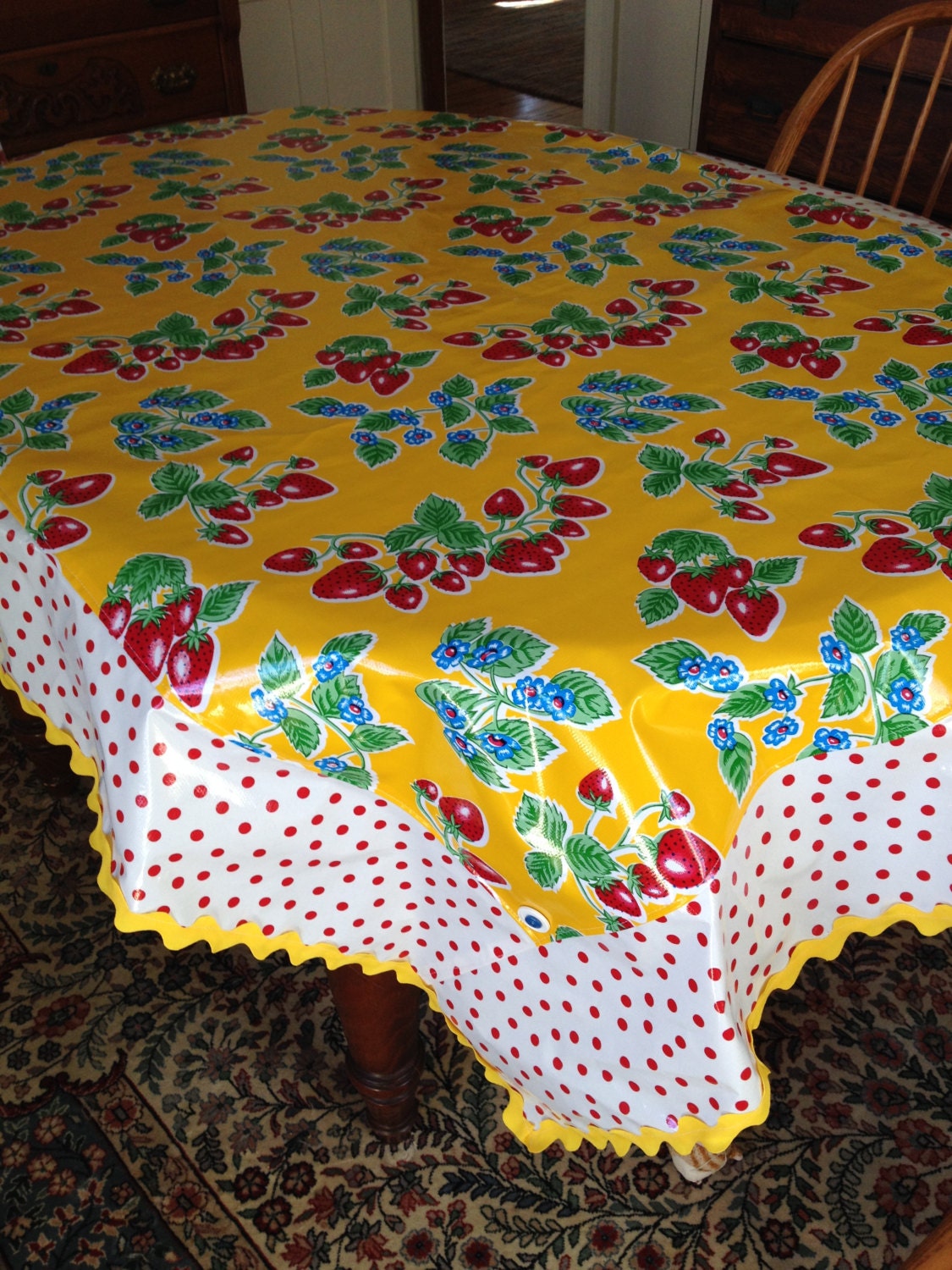 Retro rectangular oilcloth tablecloth with by NowandThenCt on Etsy