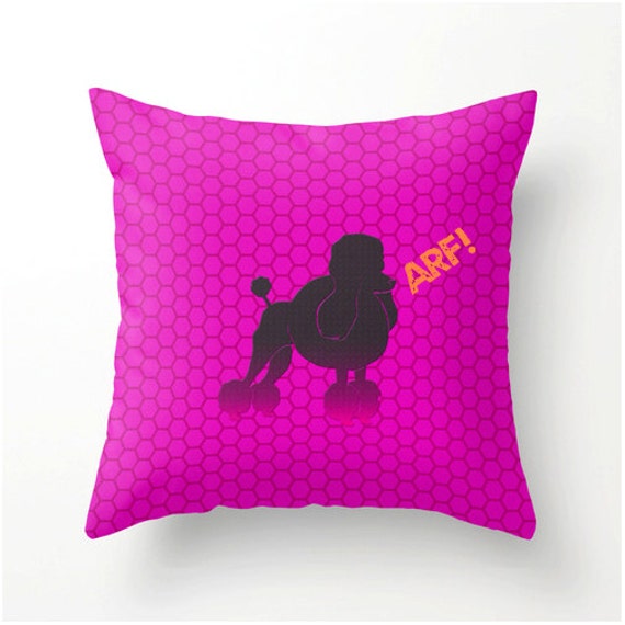 Items similar to Arf 1 - decorative dog themed pillow - hot pink and black - square accent ...