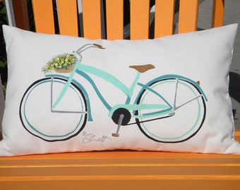 Outdoor pillow BEACH CRUISER GIRL version 15"x20" (38x50cm) beach bike bicycle cycling spokes gears Crabby Chris