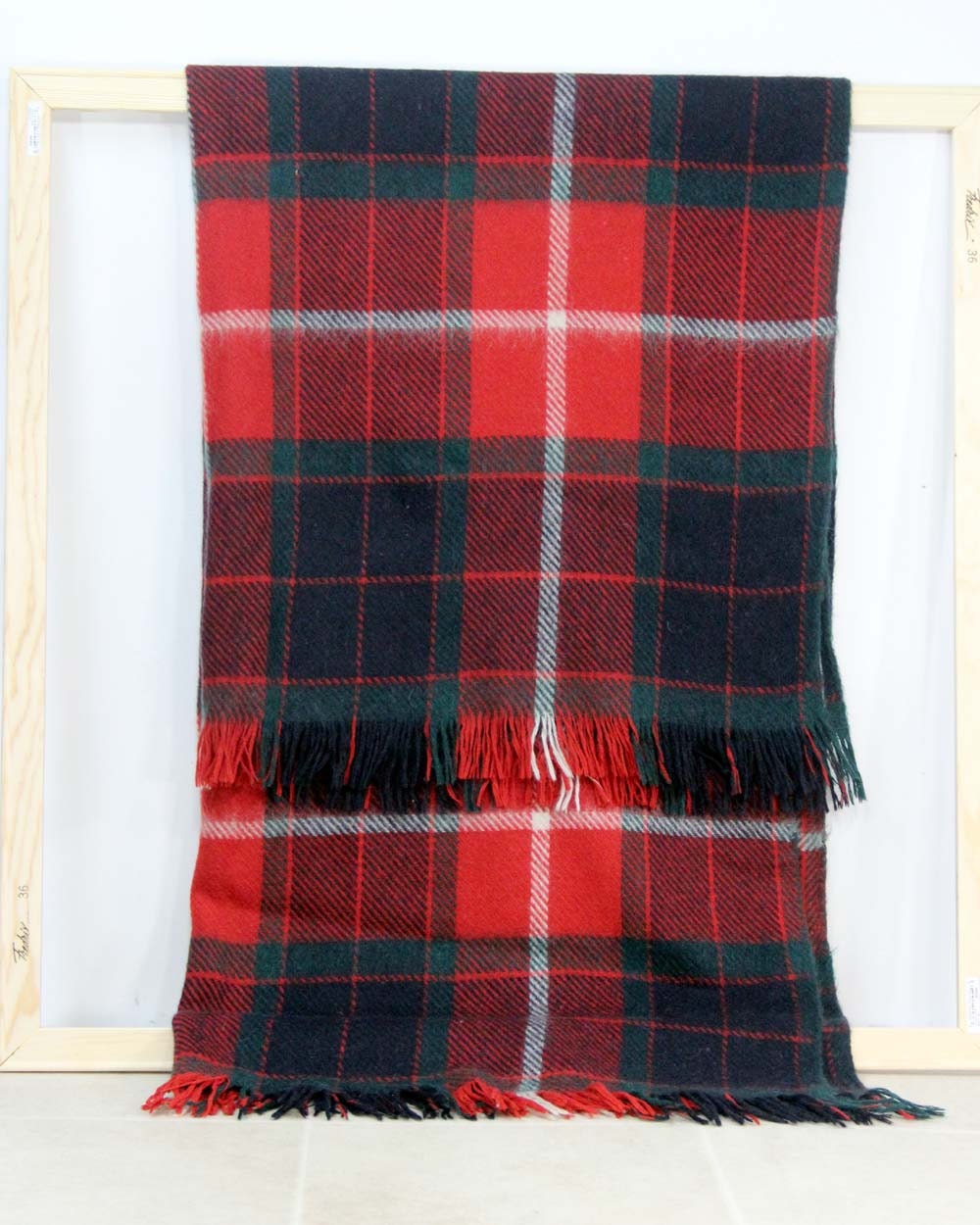 Red Plaid Blanket / Sofa Throw from Wool and Mohair