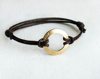 Karma Circle Message Bracelet / Hope Bracelet / Love Bracelet / Dream Bracelet / Believe Bracelet (many cord colors to choose)