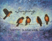 Birds on a Wire Singing Original Oil Painting 18X24 bird paintings, inspirational wall decor typography, singing words, Vickie Wade art Birds on a Wire Singing Original Oil Painting 18X24 bird paintings, inspirational wall decor typography, singing words, Vickie Wade art