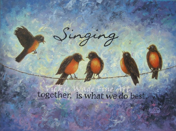 Birds on a Wire Singing ORIGINAL Oil Painting 18X24 bird