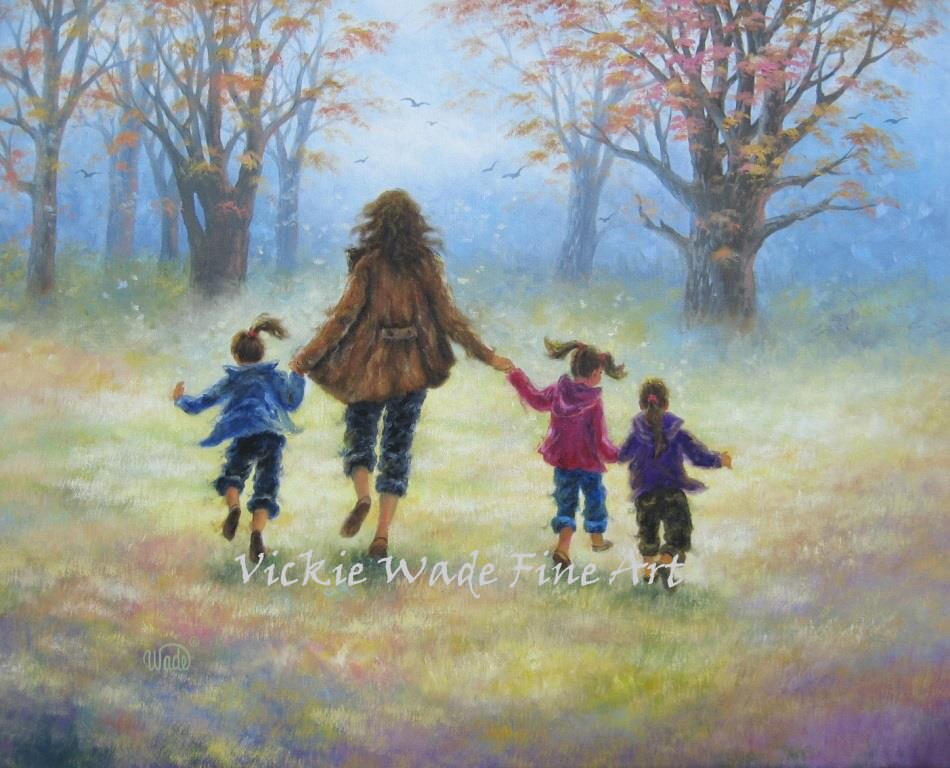 Mother and Three Daughters Original Oil Painting 24X30