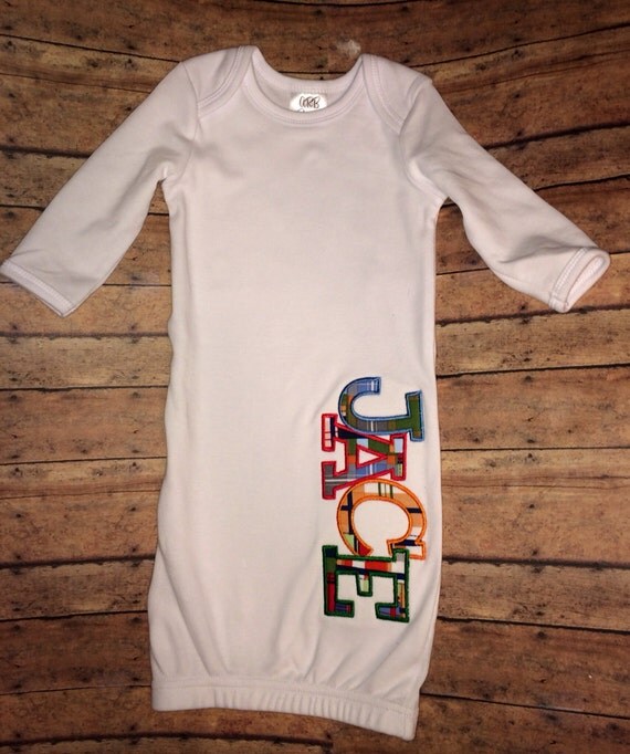 Appliqued Name Baby Gown by MissSewItAllBoutique on Etsy