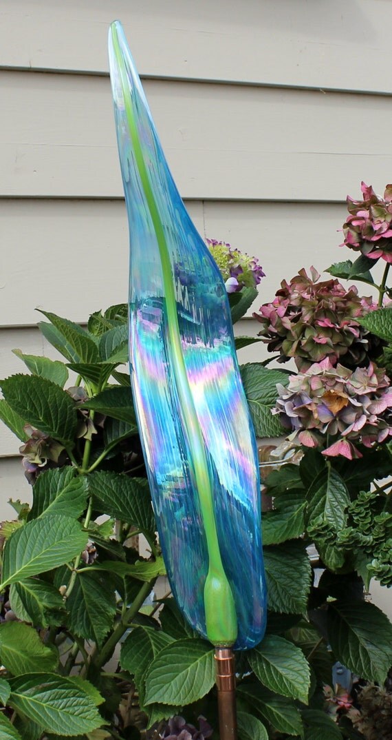 Hand Blown Glass Art Garden Leaf Garden Art Sculpture Outdoor