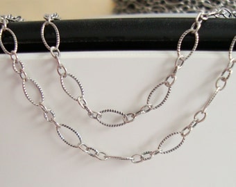 Lightly Oxidized Sterling Silver Marquise Oval 3 plus 1 Cable Designer Chain, 12", 1 ft , 5x3mm