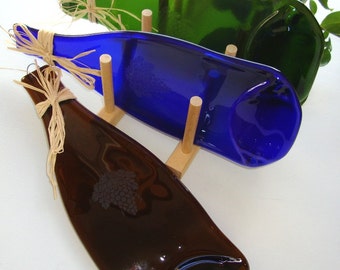 Lot of 3 - Wine Bottle Cheese Dishes Upcycled Recycled
