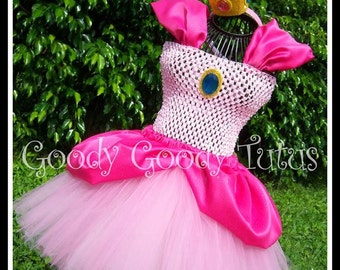 JUST PEACHY Princess Peach Tutu Dress and Crown - Large 4-6T