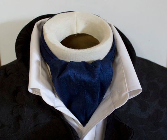 Navy Blue DAY Cravat Victorian Ascot Tie Cravat Dupioni SILK