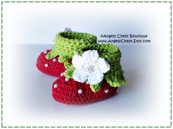 PDF Crochet Pattern No. 65 Baby Booties Strawberry Cuffed