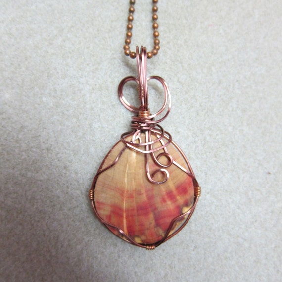 Exotic Wood Pendant Box Elder Red Flame Necklace Antique copper non tarnish wire Handcrafted repurposed ecofriendly.