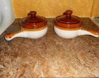Stoneware French Onion Soup Bowls/Crocks With Lids-Set of 2