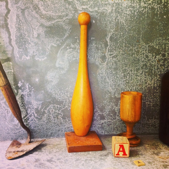 Wooden Exercise Pin / Bookend / 1 lb / Vintage by assemblage333