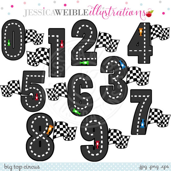 Race Track Numbers Cute Digital Clipart Commercial Use OK Racing