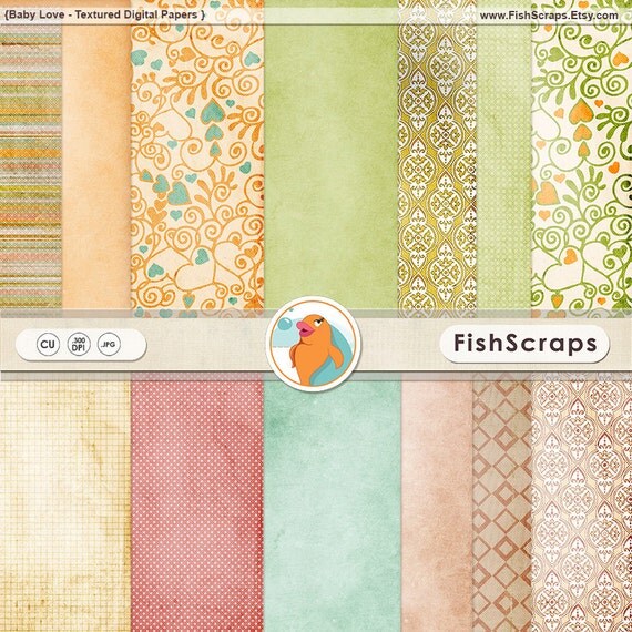 Baby Love Blush Pink Digital Papers for Scrapbooking, Crafting, Printable Crafts, Heart and Swirls Pattern Papers, Softly Textured Il_570xn