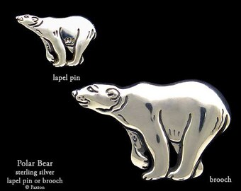 Polar Bear Lapel Pin or Polar Bear Brooch Sterling Silver