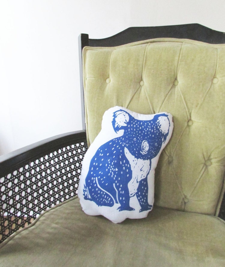 Plush Koala Pillow. Hand Woodblock Printed. Pick by LauraFrisk