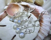 Sterling Silver Rainbow Moonstone Chandelier Leverback Earrings