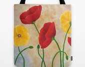 Poppy Print Tote, Large Fabric Tote, Maineteam
