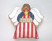 Patriotic Americana Angel Magnet, Patriotic Magnet, Angel Magnet, Americana Magnet, Small Angel, Red, White, and Blue Magnet, Tole Painted