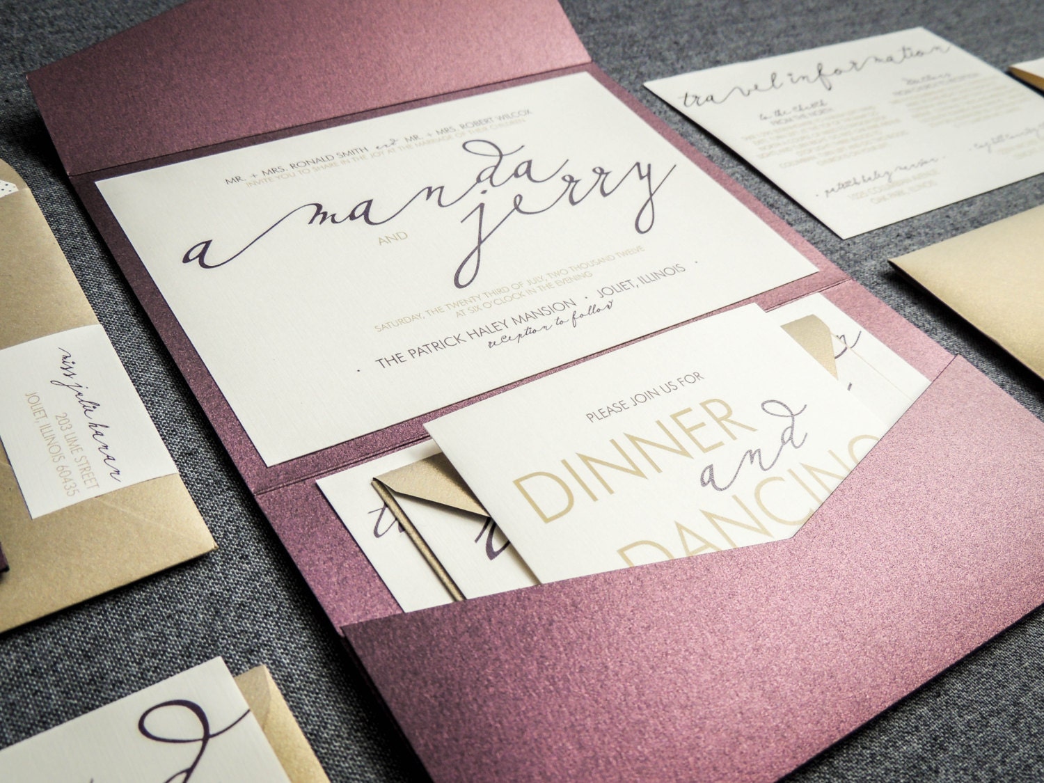 Modern Wedding Invitations Metallic Wedding by JulieHananDesign