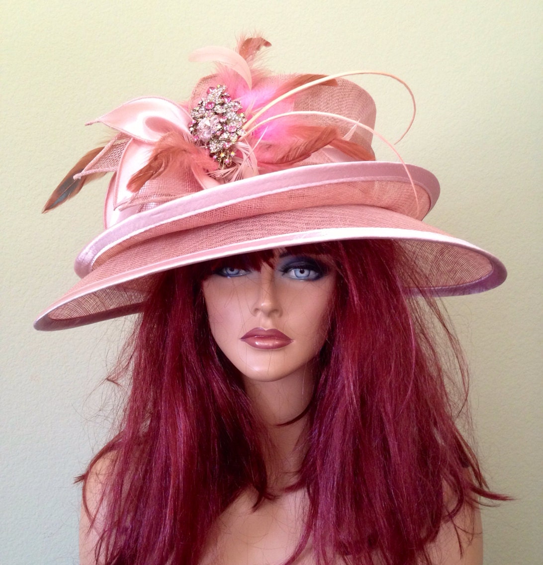 Pink Wide Brim Hat Derby Oaks Wedding Special Occasion