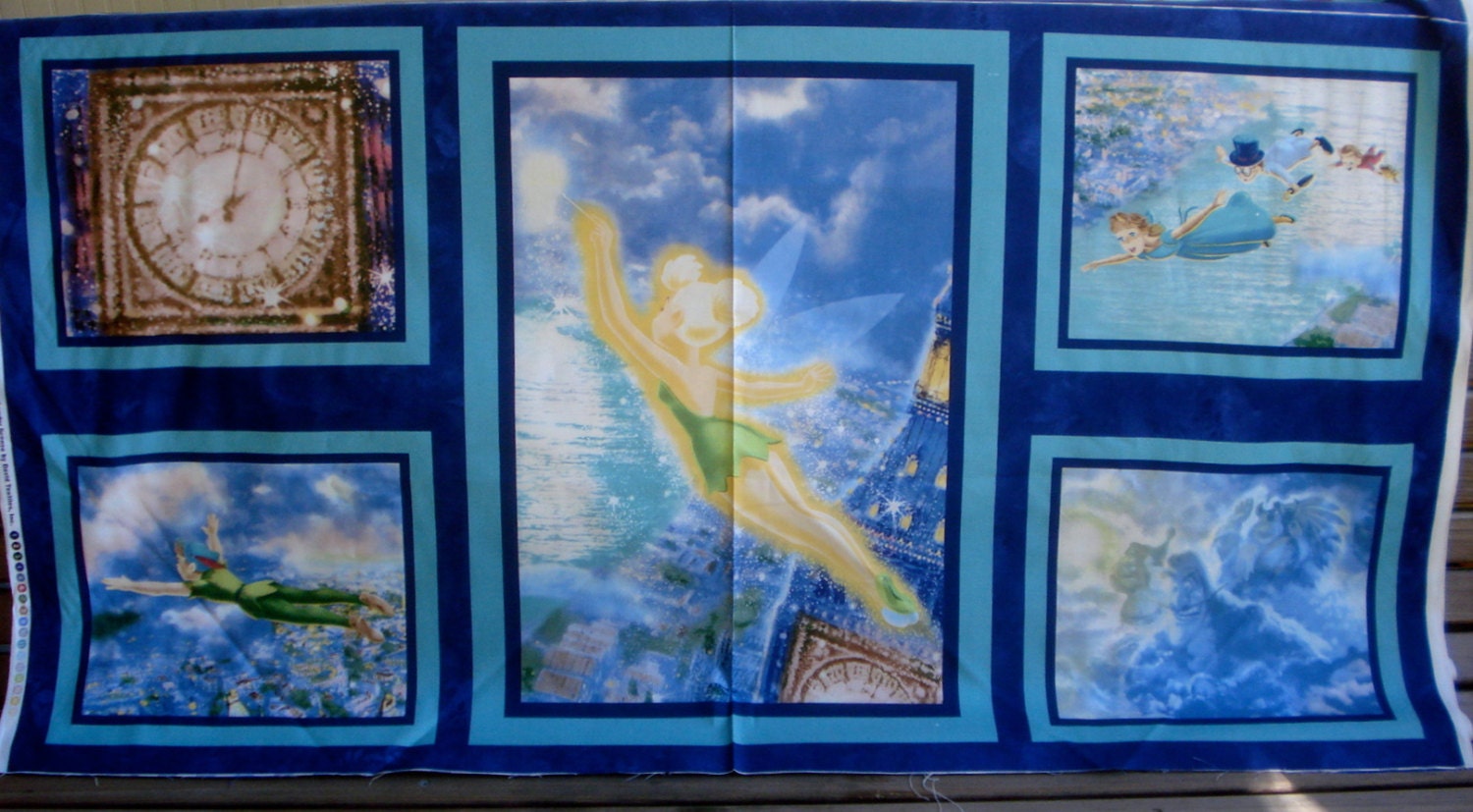 Peter Pan Wendy Disney fabric Thomas Kinkade 24 panel or
