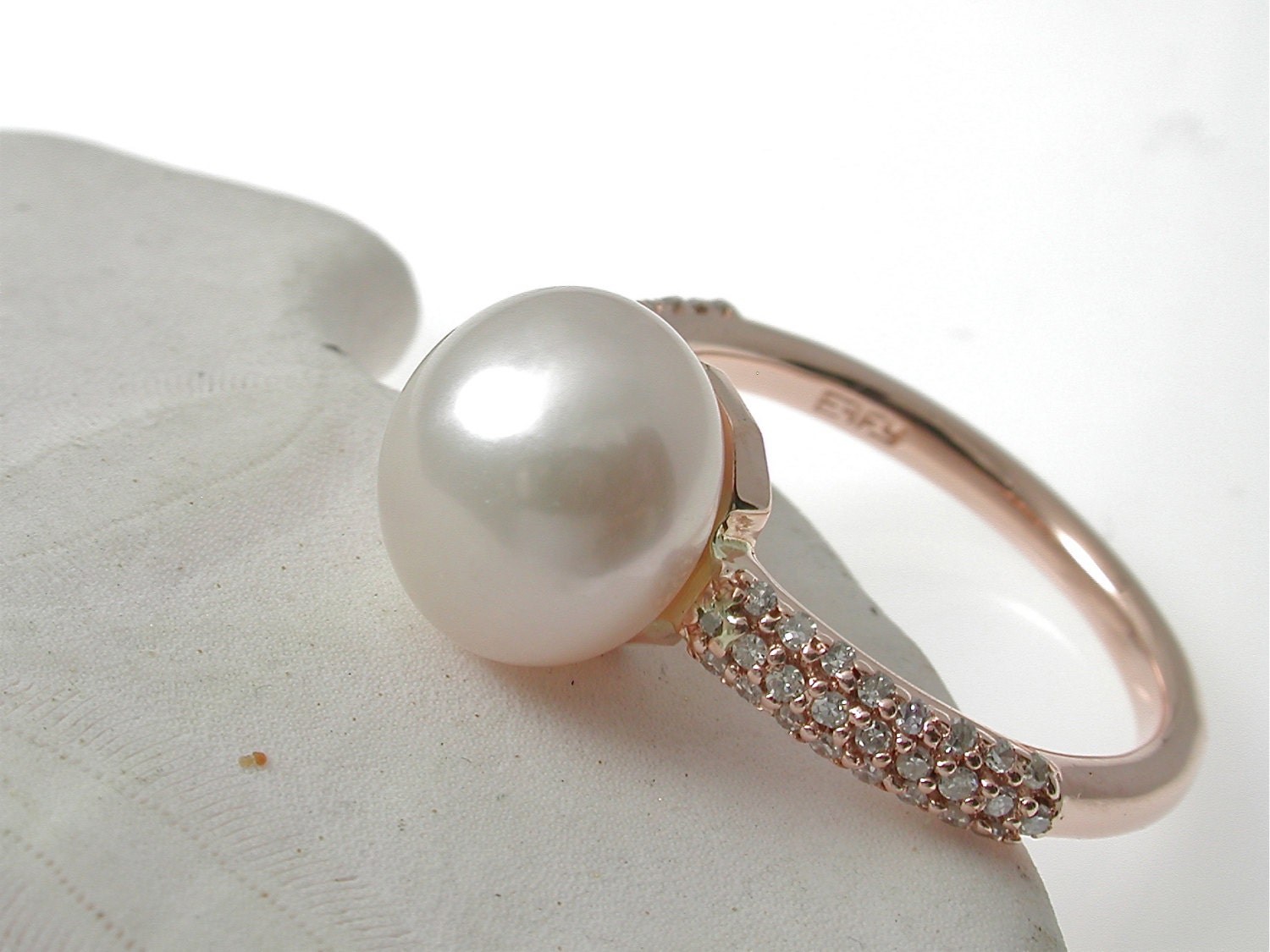 Pearl and Diamond Ring Pearl Engagement Ring Pink Pearl