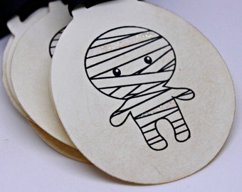 Halloween Gift Tags (Double Layered) - Mummy Tags - Monster Tags - Favor Tags - Handmade Halloween Favor Tags (Set of 8)