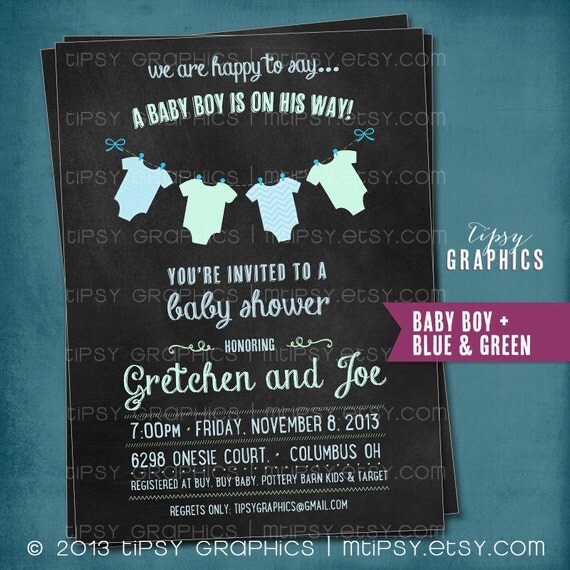 Chalkboard Onesie Baby Shower or Gender Reveal Invitation by Tipsy Graphics. Il_570xn