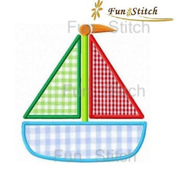 sailboat boat applique machine embroidery design by FunStitch
