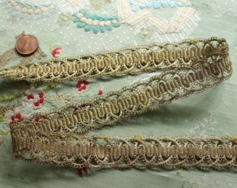 1/2 yard Antique metal lace trim flapper art deco 1900s gold shade ovals picot