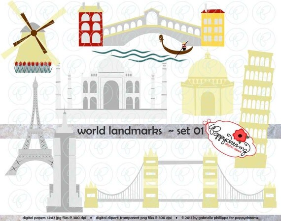  Tower London Bridge Taj Mahal Leaning Pisa Windmill Travel Clipart