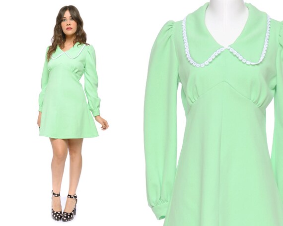 Babydoll Dress Mint Green 60s Mini Puff by GravelGhostVintage