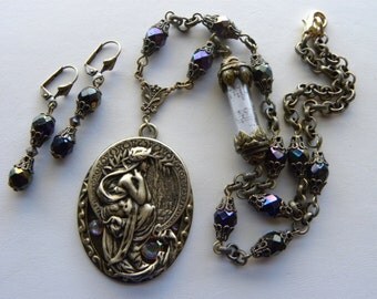 Art Nouveau Necklace Mucha Assemblage French, Mucha Necklace, 2011DonnaJameson
