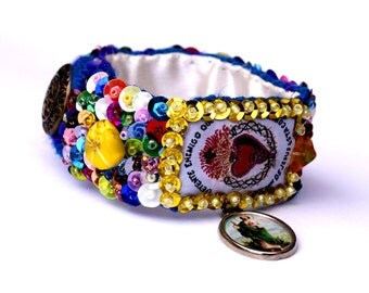 Sacred Heart scapular sequined embroidered bracelet