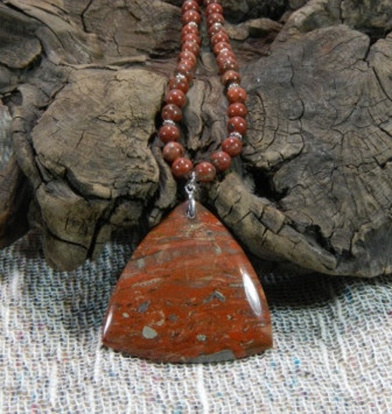 Red breccia jasper necklace 22 long flame jasper