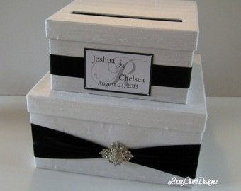 Card Box, Wedding Card Box, Money Holder, Gift Card Holder Custom Made Black and White
